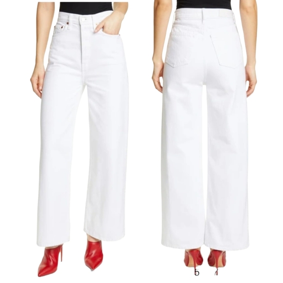 Re/Done Denim - RE/DONE 60s Extreme Cropped High-Rise Wide-Leg Jeans White NWT New 184-3WHREXWL